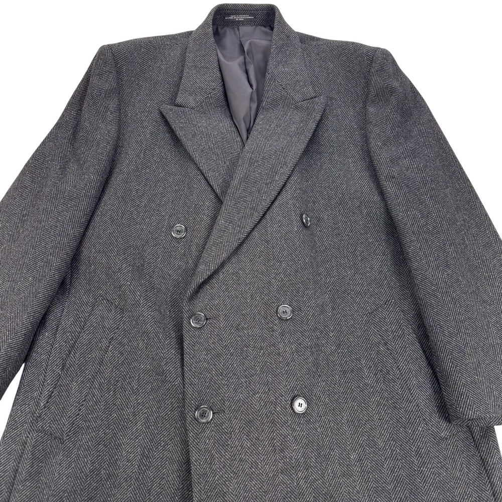 Vintage Petrocelli Overcoat Mens 50R Gray Herringbone Wool Cashmere Blend Winter